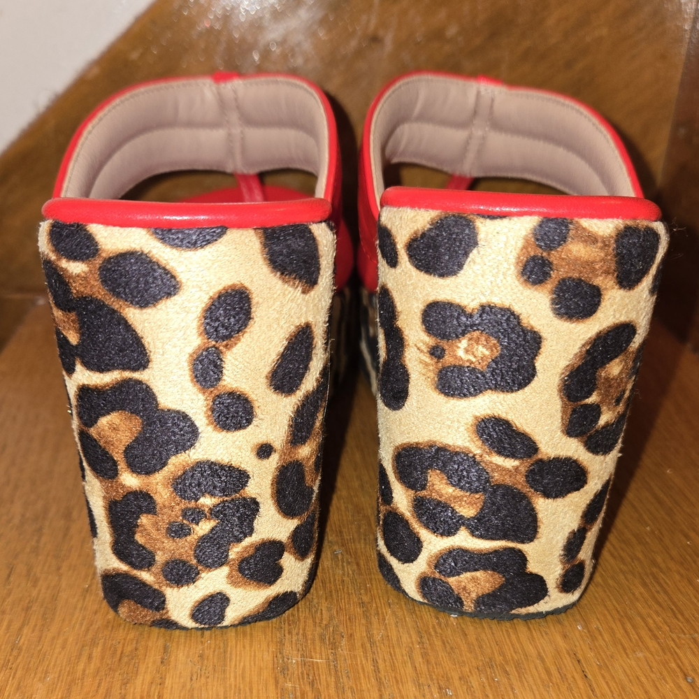 Red and Leopard Print Wedge Heels - Picture 5 of 7